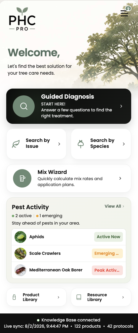 PHC Pro home screen
